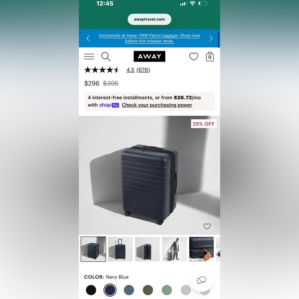 Away Navy Blue medium flex suitcase